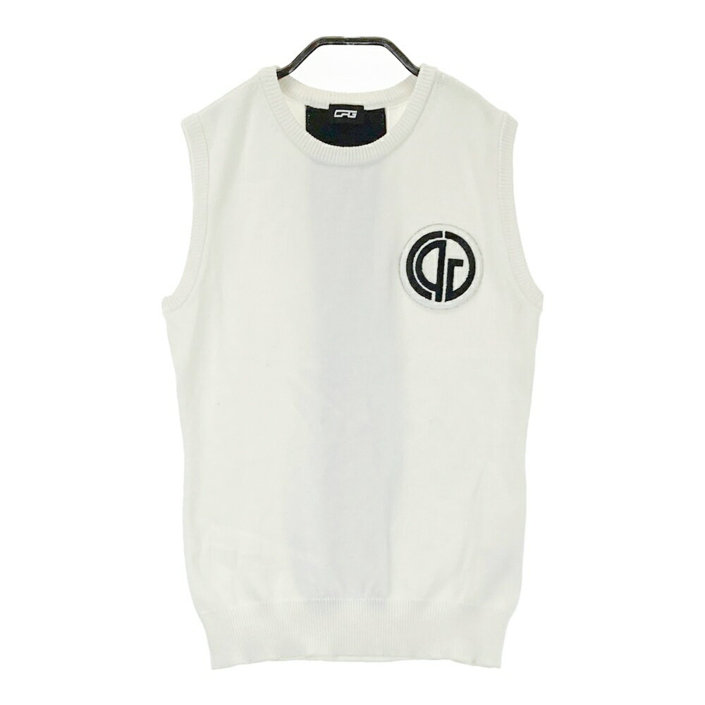 CPG GOLF シーピージーゴルフ ワッペン付き ニットベスト ホワイト系 S 【中古】ゴルフウェア レディース