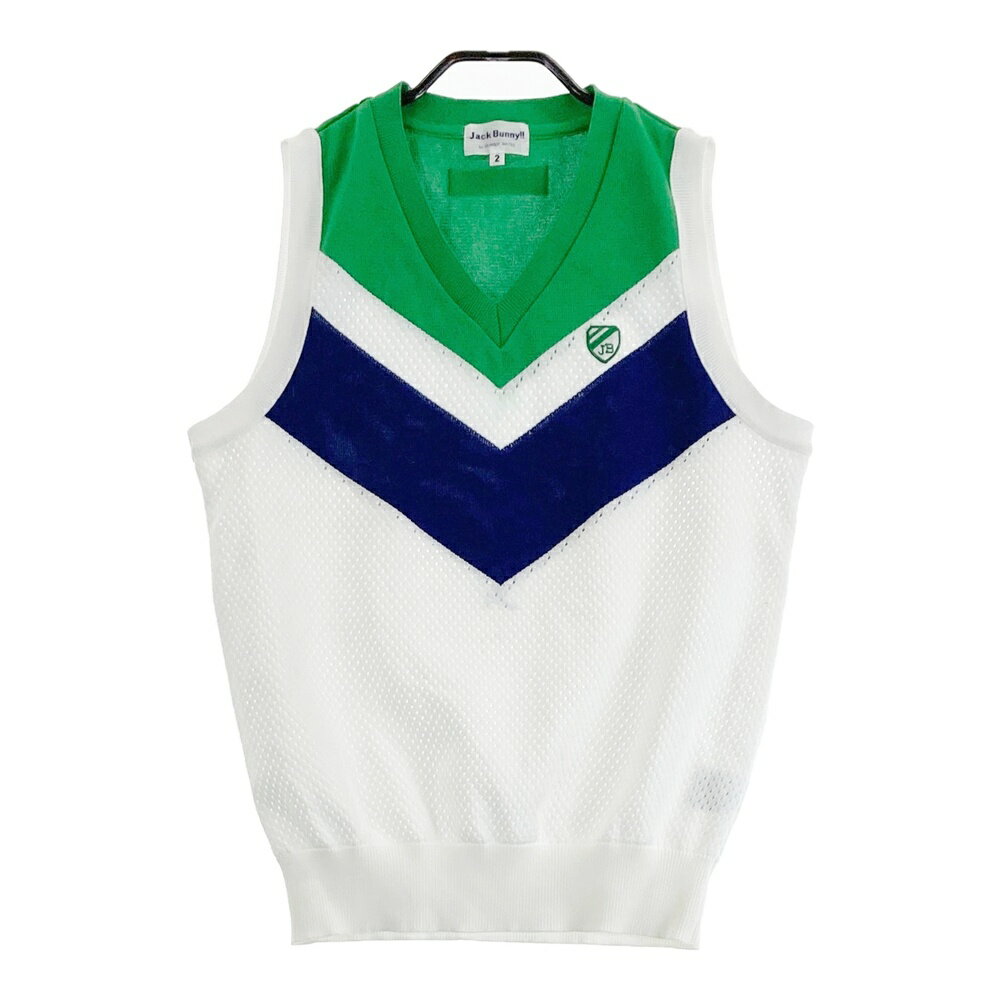 JACK BUNNY ジャックバニー Vネック ニットベスト ホワイト系 2 【中古】ゴルフウェア レディース