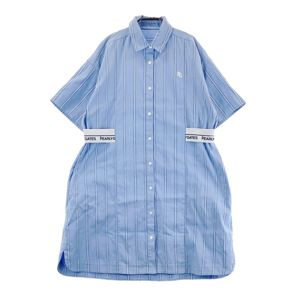 PEARLY GATES パーリーゲイツ 長袖シャツワンピース ストライプ柄 ブルー系 1 【中古】ゴルフウェア レ..