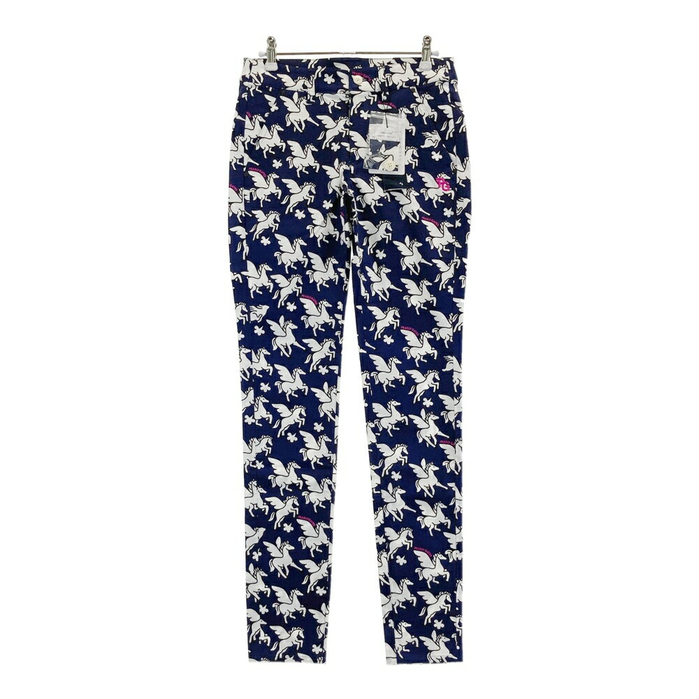 PEARLY GATES パーリーゲイツ 055-1131400 ストレッチパンツ ペガサス柄 ネイビー系 0 【中古】ゴルフウェア レディース