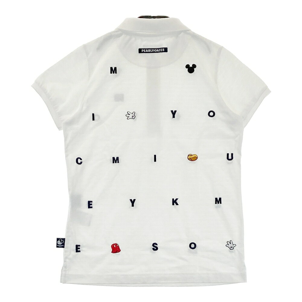 PEARLY GATES パーリーゲイツ ×DiSNEY 半袖ポロシャツ ミッキーマウス 刺繍 総柄 ホワイト系 0 【中古】ゴルフウェア レディース