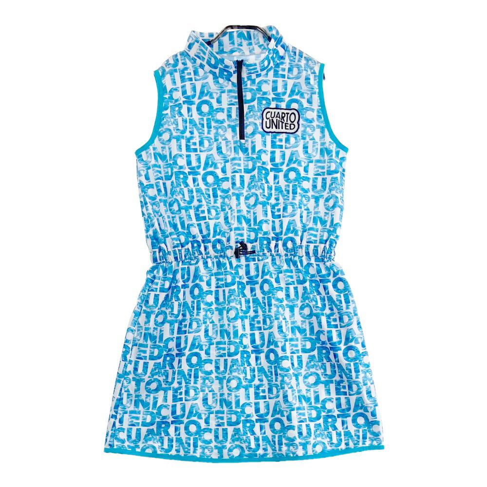 CUARTO UNITED クアルトユナイテッド ハーフジップ ノースリーブワンピース ロゴ柄 ブルー系 L 【中古..