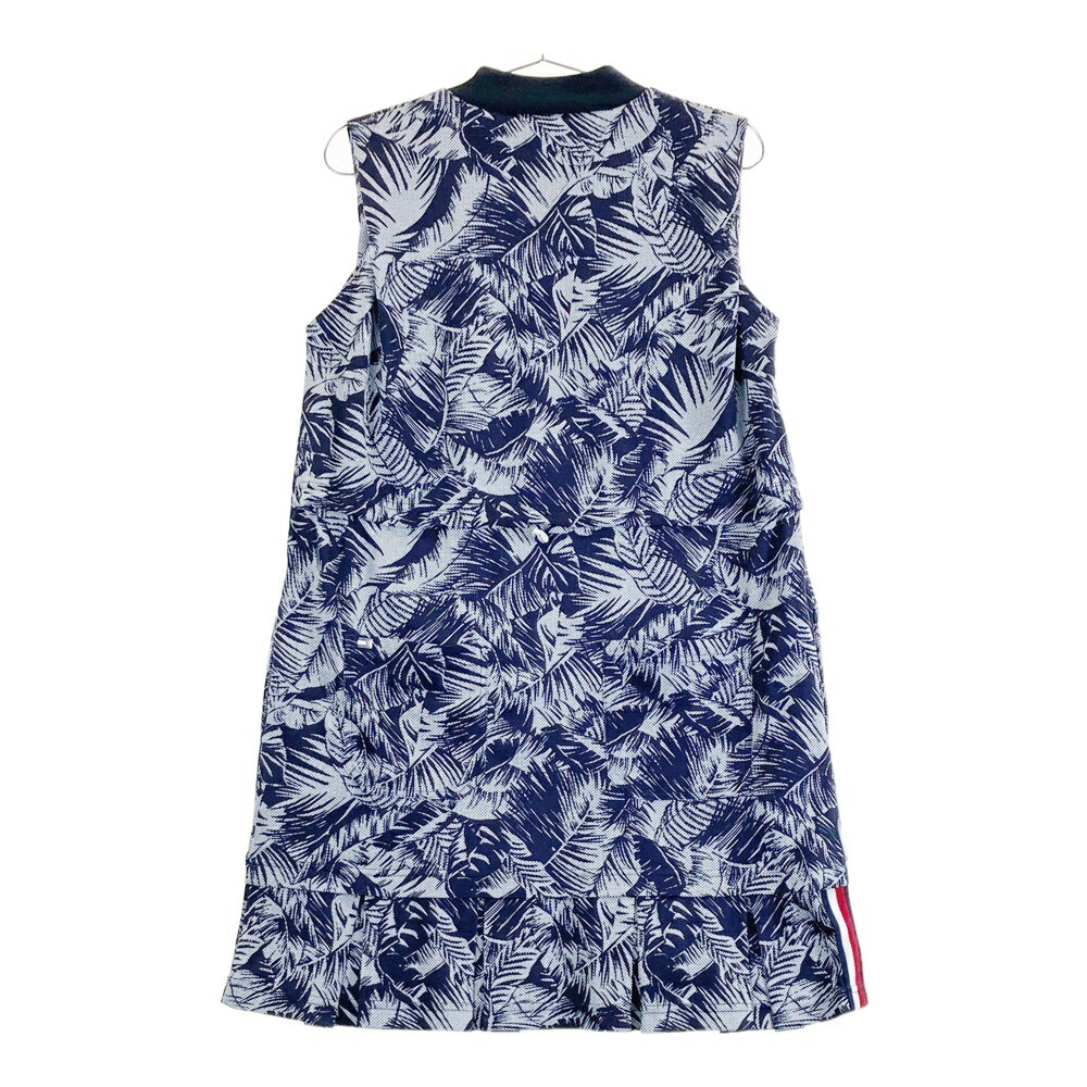 TOMMY HILFIGER GOLF トミー ヒルフィガーゴルフ ハイネック ノースリーブ ワンピース ボタニカル 総柄 ネイビー系 L 【中古】ゴルフウェア レディース