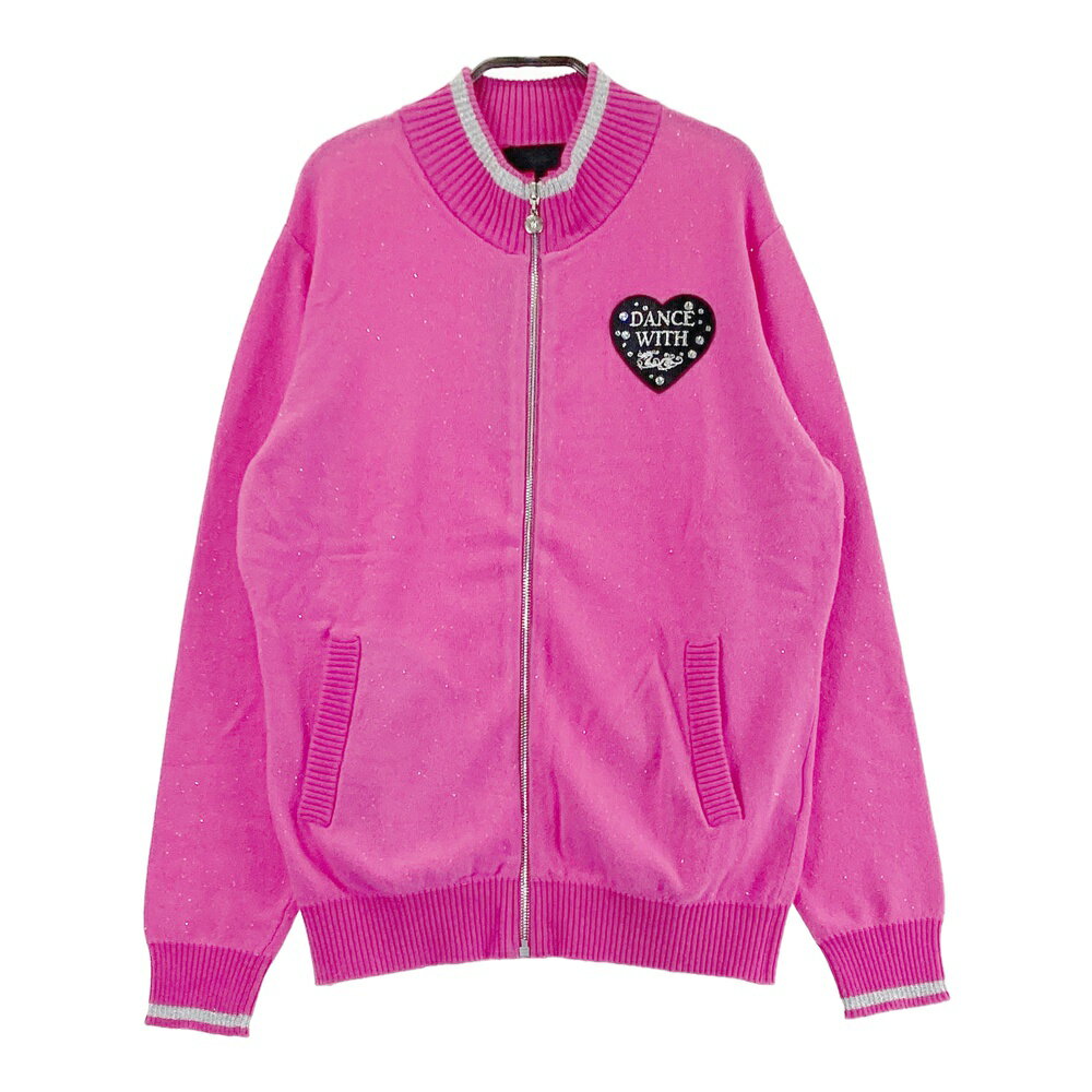 DANCE WITH DRAGON ダンスウィズドラゴン ジップ ニットジャケット ピンク系 3 【中古】ゴルフウェア レディース