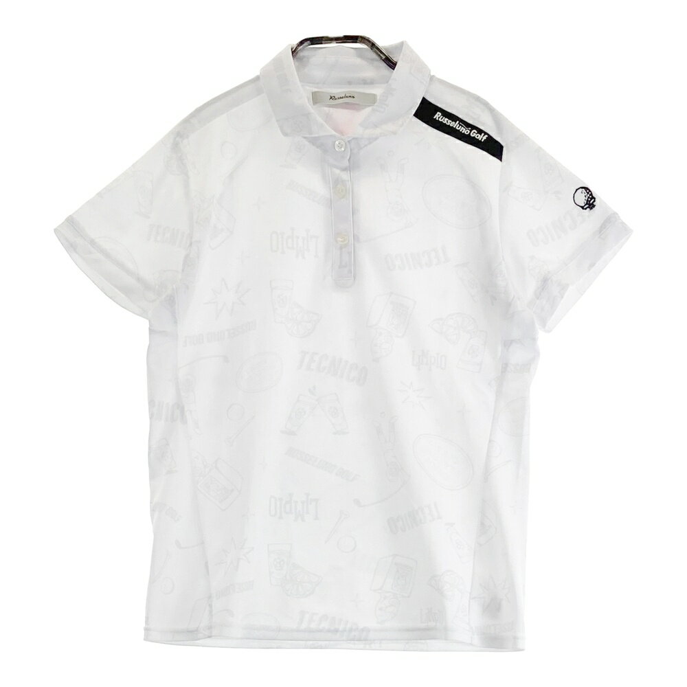 RUSSELUNO ラッセルノ 半袖ポロシャツ ルチャ ロゴ×総柄 ホワイト系 1 【中古】ゴルフウェア レディース