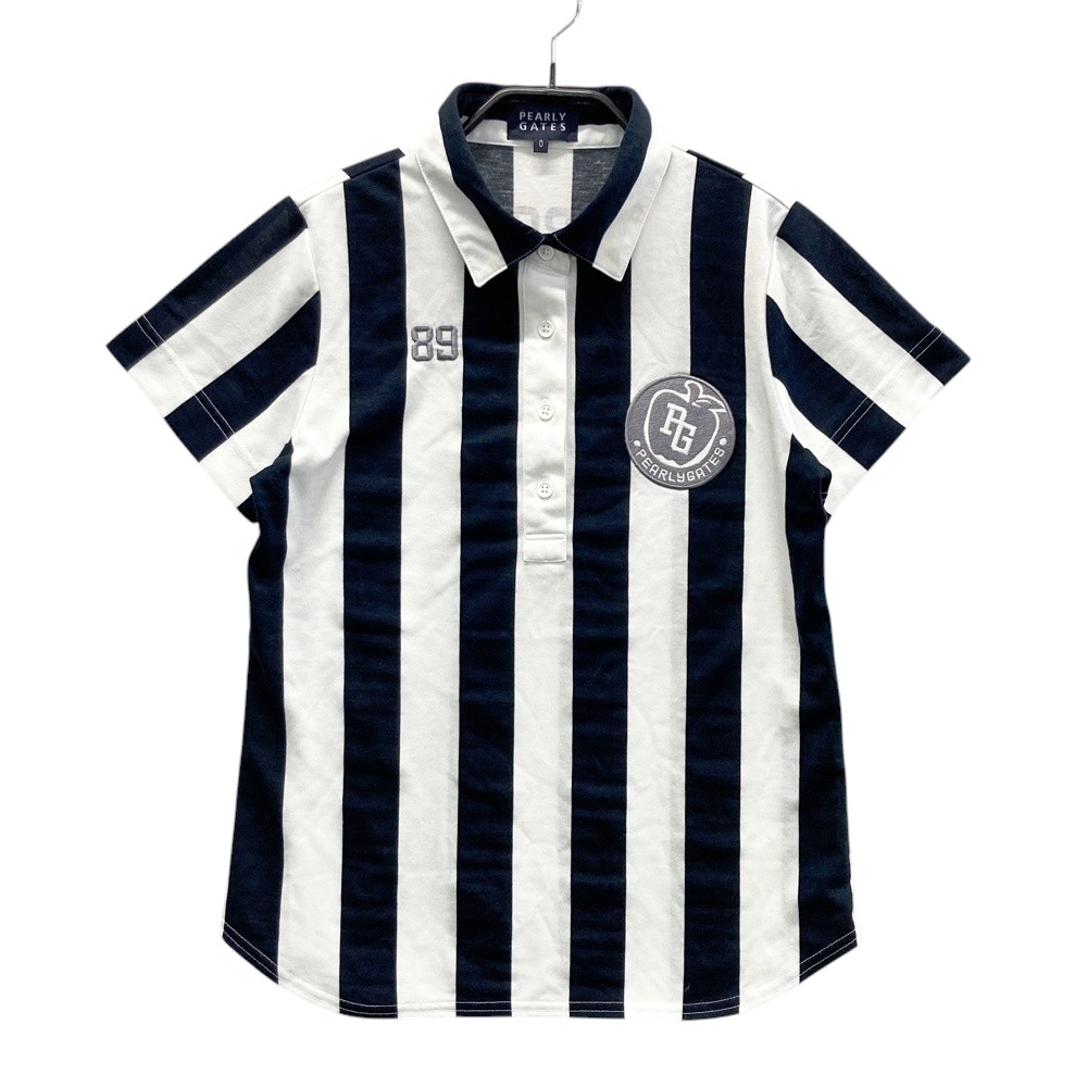 PEARLY GATES パーリーゲイツ 半袖ポロシャツ ストライプ柄 ネイビー系 0 【中古】ゴルフウェア レディ..