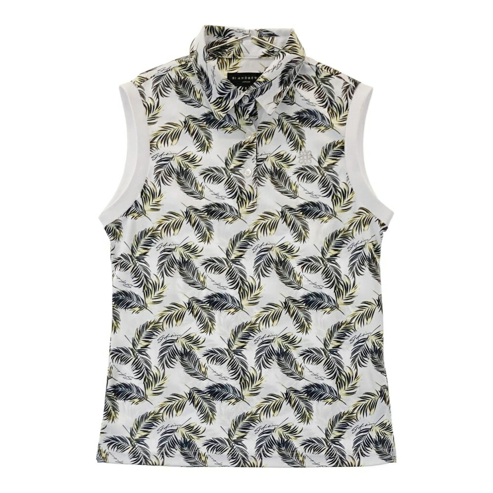 ST ANDREWS セントアンドリュース 2023年モデル ノースリーブポロシャツ 総柄 ホワイト系 S 【中古】ゴルフウェア レディース