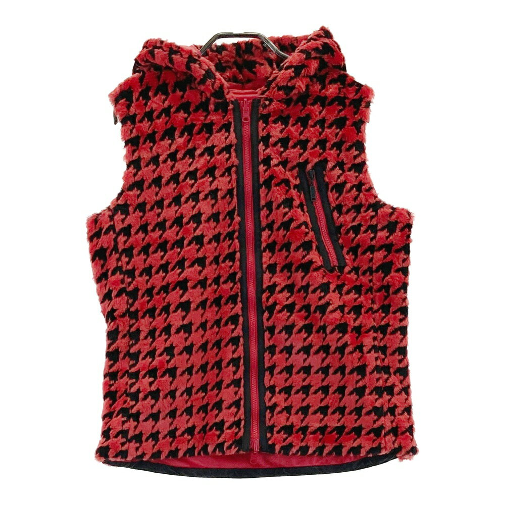 DANCE WITH DRAGON ダンスウィズドラゴン リバーシブル 異素材切替 ボアベスト 千鳥柄 レッド系 3 【中..