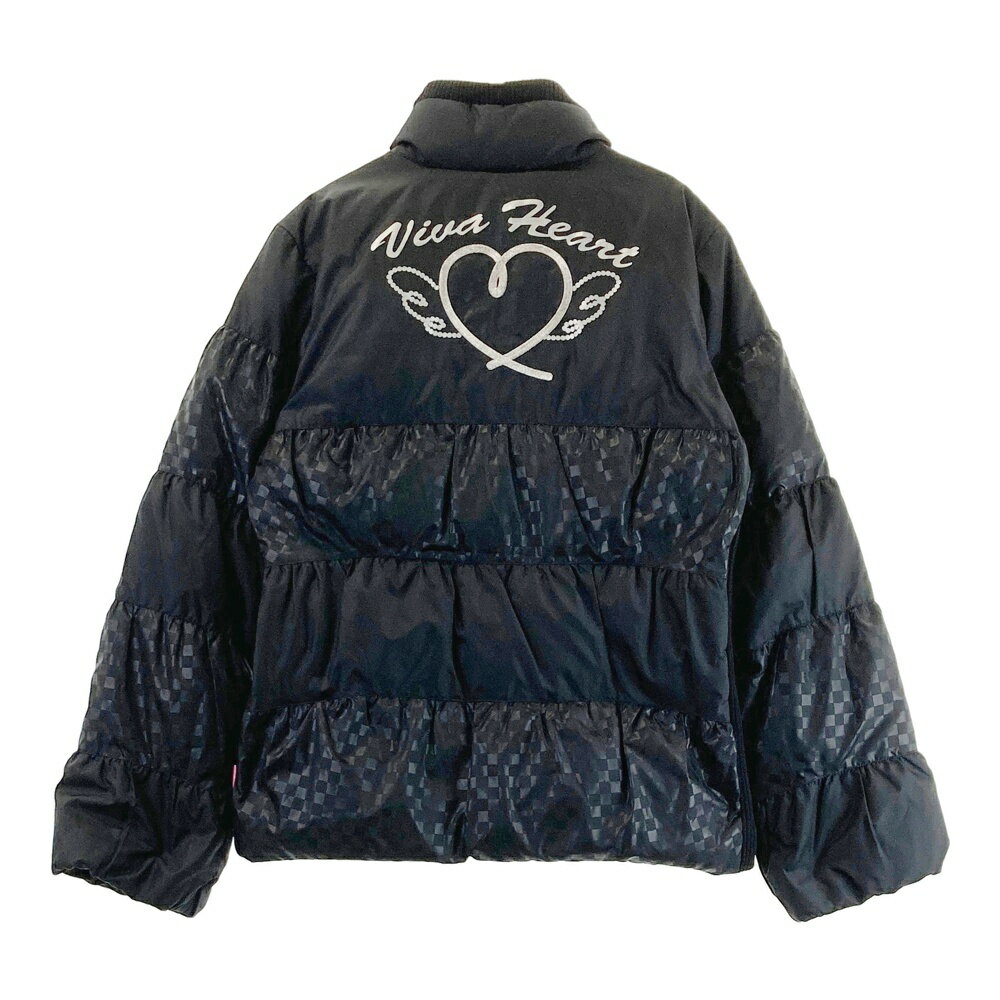 VIVA HEART ビバハート ダウンジャケット チェッカー柄 ブラック系 40 【中古】ゴルフウェア レディース
