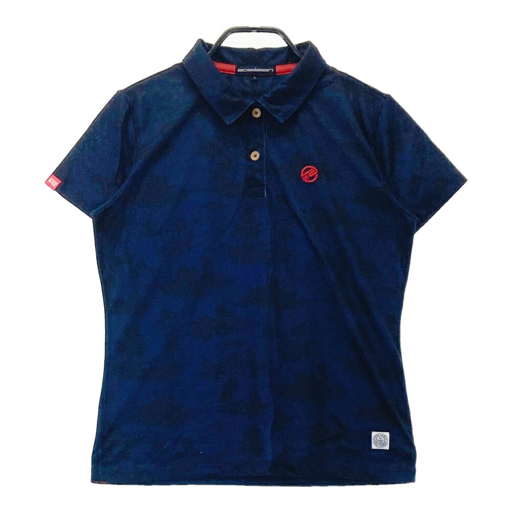 ROSASEN ロサーセン 045-25443 半袖ポロシャツ パーム 総柄 ネイビー系 L 【中古】ゴルフウェア レディース