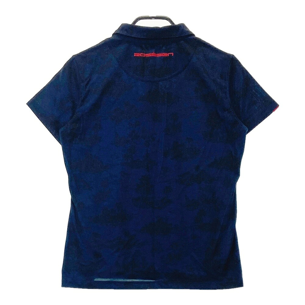 ROSASEN ロサーセン 045-25443 半袖ポロシャツ パーム 総柄 ネイビー系 L 【中古】ゴルフウェア レディース