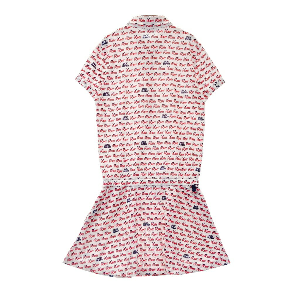 JACK BUNNY ジャックバニー ×PONY 半袖ポロ ワンピース ボタンダウン 総柄 レッド系 1 【中古】ゴルフウェア レディース