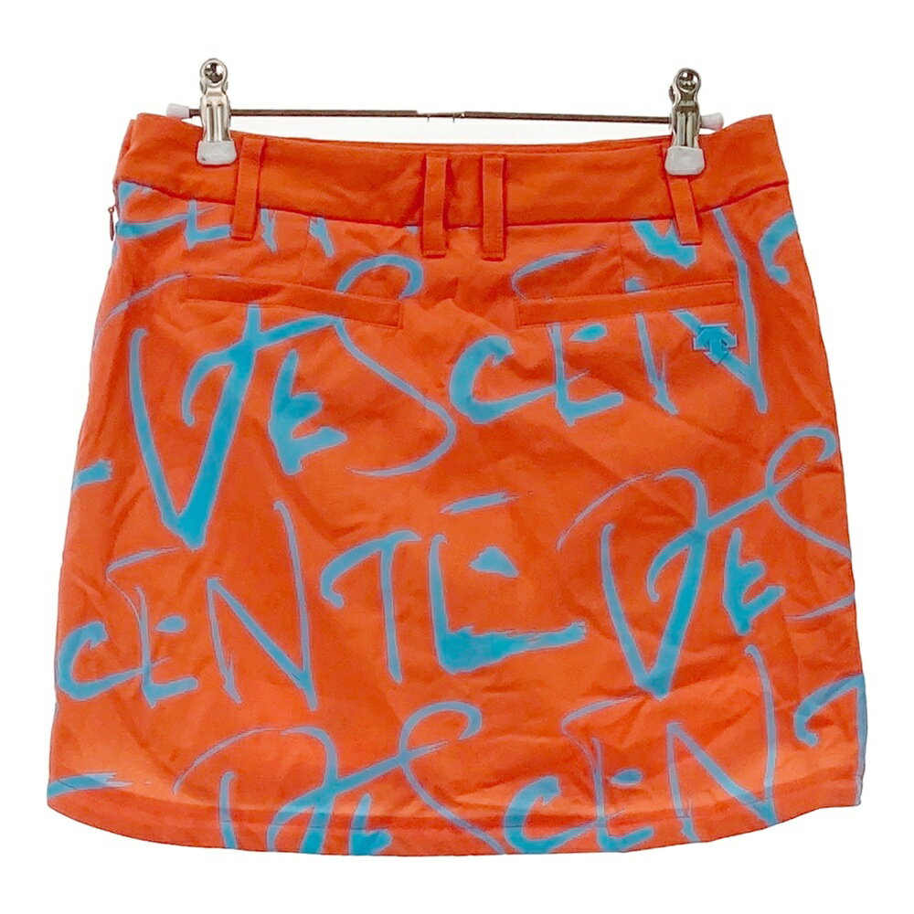 DESCENTE GOLF デサントゴルフ ×万美コレクション インナー付スカート 総柄 オレンジ系 S 【中古】ゴルフウェア レディース