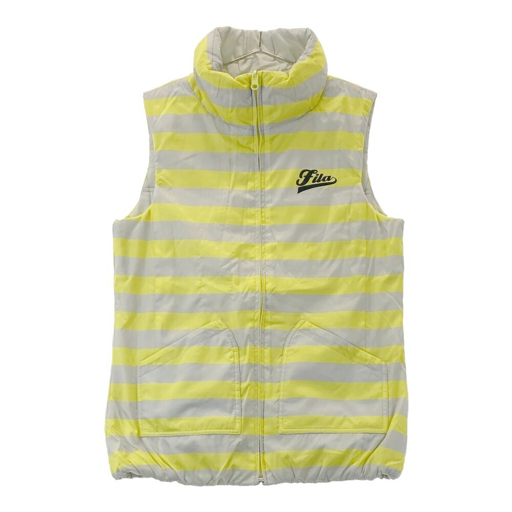 FILA GOLF フィラゴルフ ; リバーシブル 中綿 ジップベスト ボーダー柄 グレー系 M 【中古】ゴルフウェア レディース