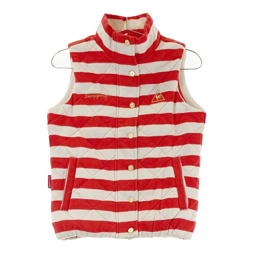 LE COQ GOLF ルコックゴルフ ; 裏地付中綿ジップベスト ボーダー柄 ホワイト系 S 【中古】ゴルフウェア..