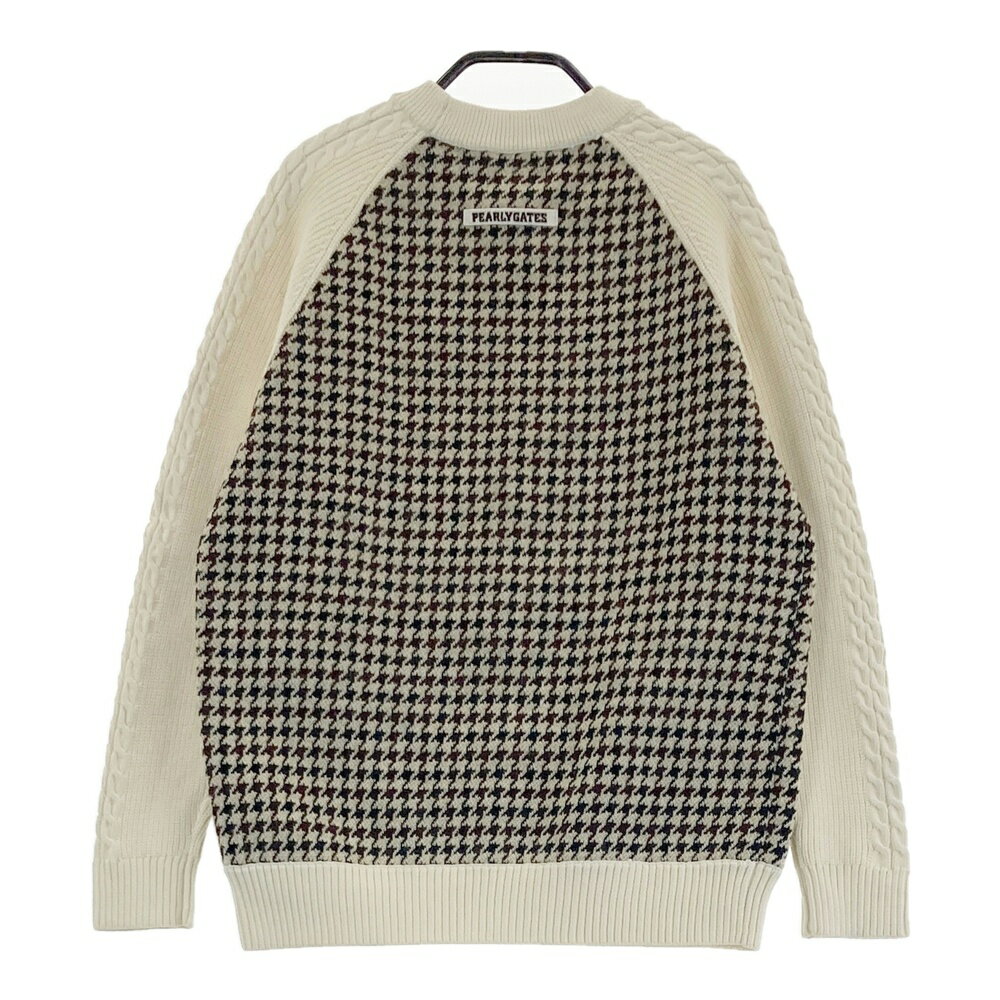 PEARLY GATES パーリーゲイツ モヘヤ混 ニットセーター 千鳥格子柄 ホワイト系 0 【中古】ゴルフウェア レディース