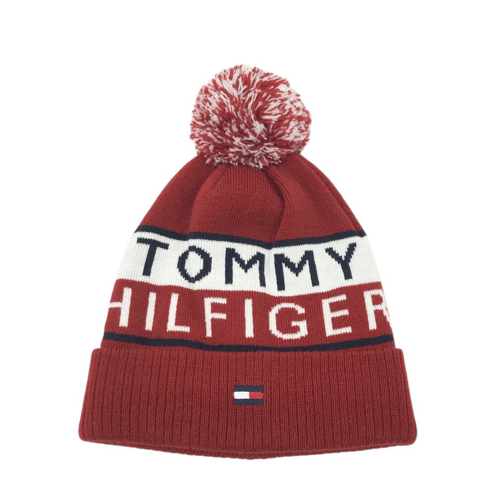 TOMMY HILFIGER GOLF トミー ヒルフィガーゴルフ ニット帽 ボンボン付き レッド系 F 【中古】ゴルフウェア