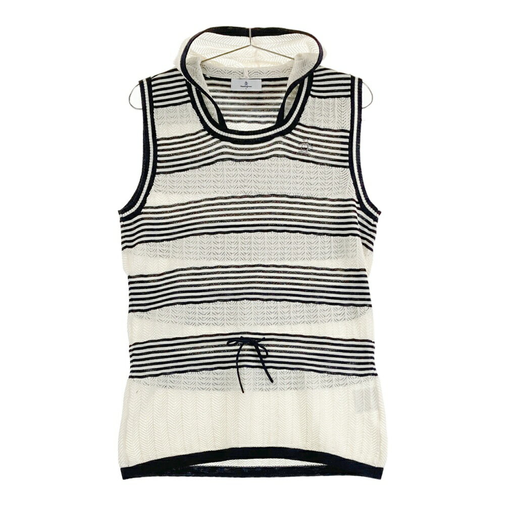 MUNSING WEAR マンシングウェア フード ニットベスト ロング ボーダー柄 ホワイト系 L 【中古】ゴルフウェア レディース