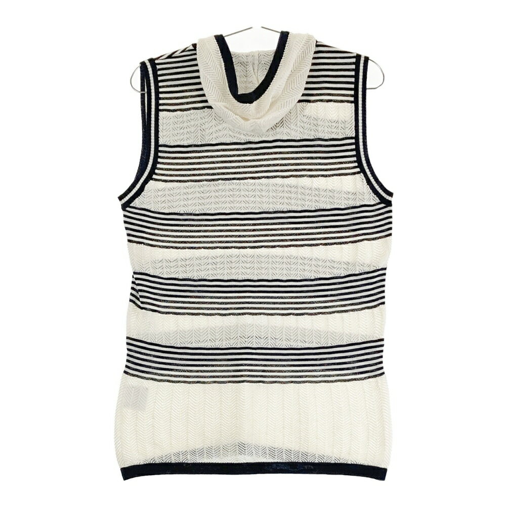 MUNSING WEAR マンシングウェア フード ニットベスト ロング ボーダー柄 ホワイト系 L 【中古】ゴルフウェア レディース