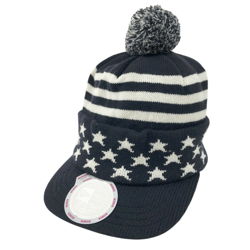 NEW ERA ニューエラ ボンボン付 ニットキャップ 総柄 ネイビー系 【中古】ゴルフウェア