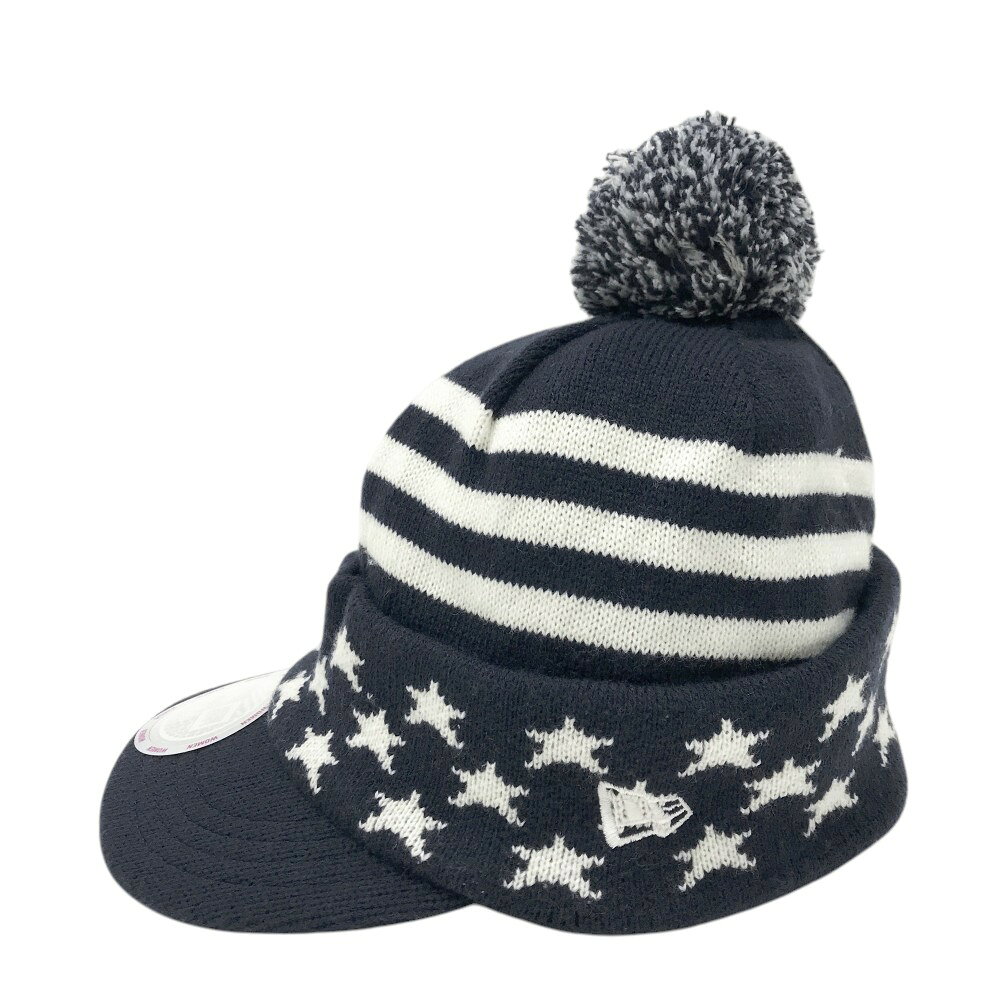 NEW ERA ニューエラ ボンボン付 ニットキャップ 総柄 ネイビー系 【中古】ゴルフウェア