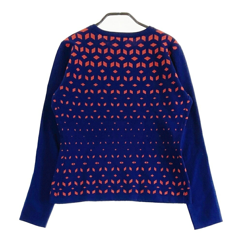 DESCENTE GOLF デサントゴルフ 長袖ニットセーター 総柄 ネイビー系 M 【中古】ゴルフウェア レディース
