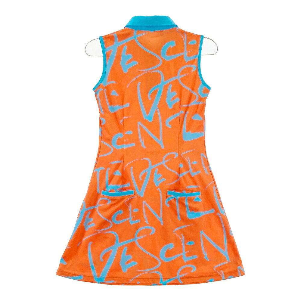 DESCENTE GOLF デサントゴルフ ノースリーブポロ ワンピース 総柄 オレンジ系 S 【中古】ゴルフウェア レディース