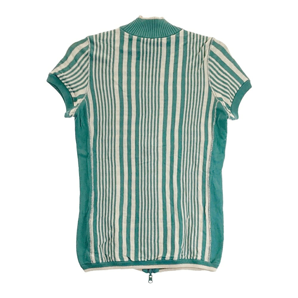 HEAL CREEK ヒールクリーク 002-52913 リバーシブル 半袖ニットジャケット ストライプ柄 グリーン系 40 【中古】ゴルフウェア レディース