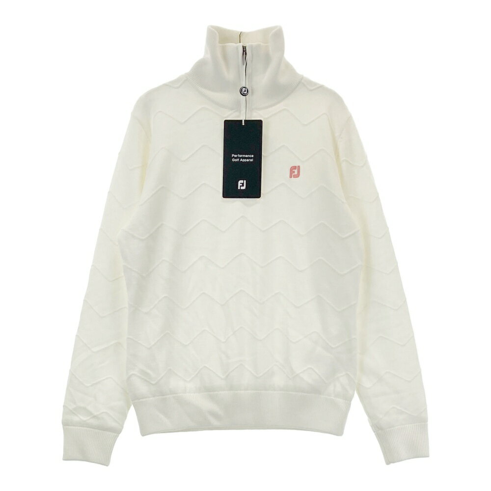 FOOT JOY フットジョイ 裏地付ハーフジップニットセーター ギザボーダー柄 ホワイト系 S 【中古】ゴルフウェア レディース