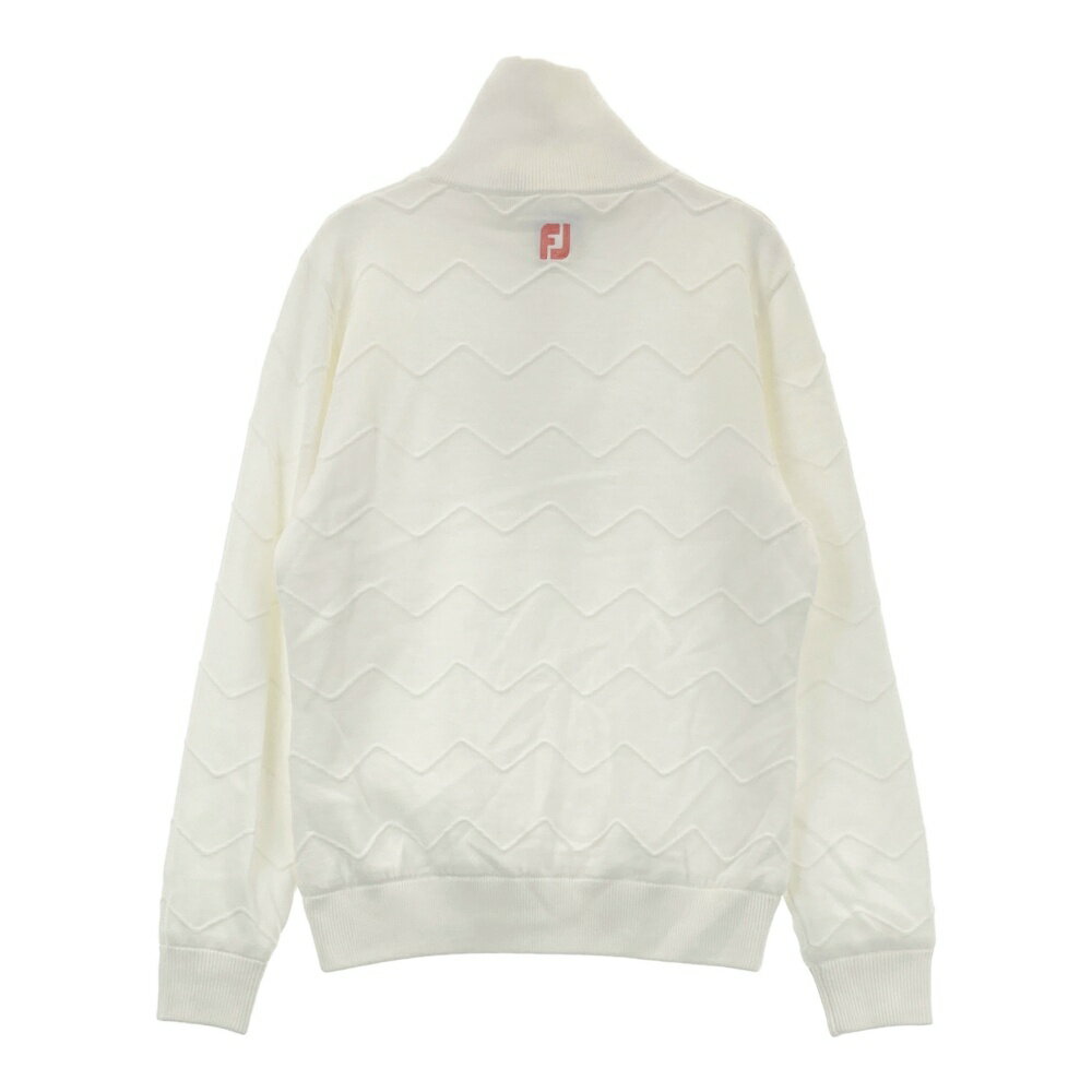 FOOT JOY フットジョイ 裏地付ハーフジップニットセーター ギザボーダー柄 ホワイト系 S 【中古】ゴルフウェア レディース