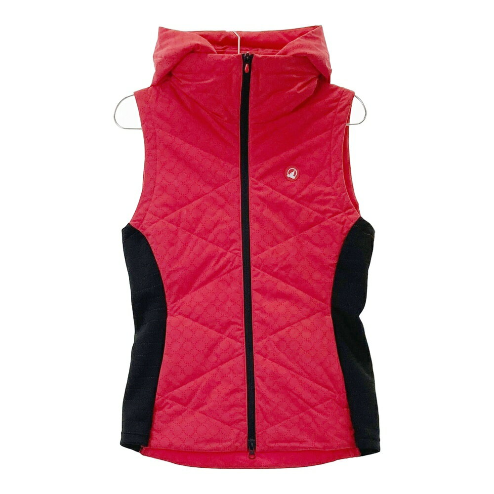 HONMA ホンマゴルフ フード付 中綿 ジップベスト 総柄 レッド系 M 【中古】ゴルフウェア レディース