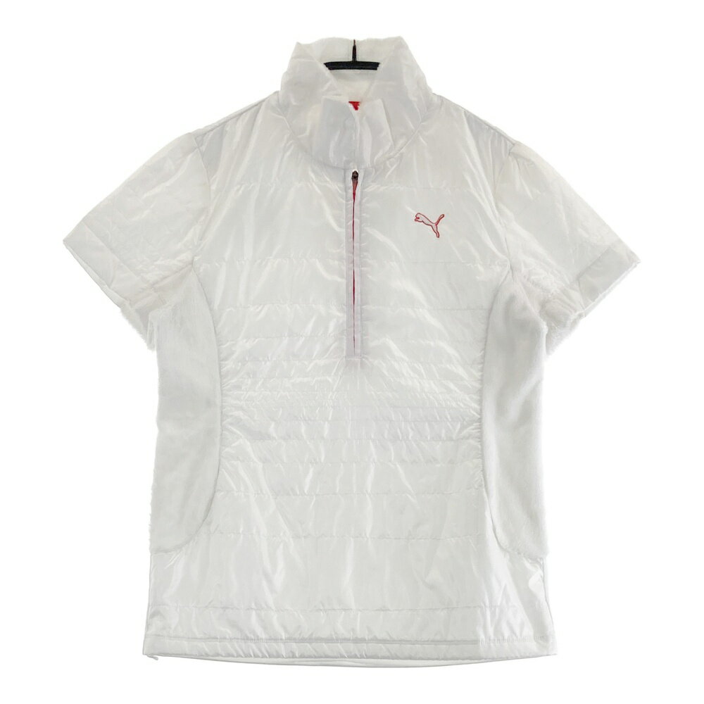 PUMA GOLF プーマゴルフ ボア切替 中綿半袖ハーフジップブルゾン ドット柄 ホワイト系 L 【中古】ゴルフウェア レディース