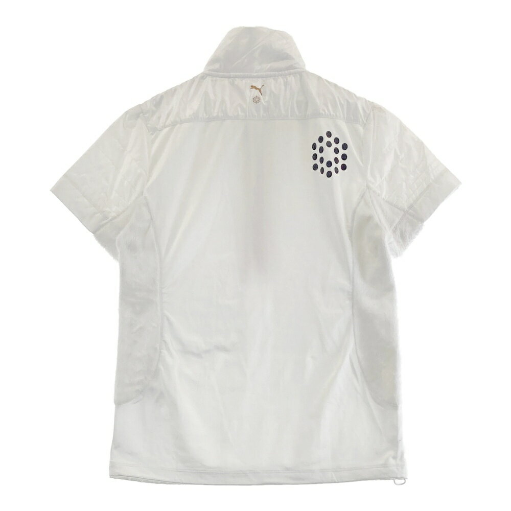 PUMA GOLF プーマゴルフ ボア切替 中綿半袖ハーフジップブルゾン ドット柄 ホワイト系 L 【中古】ゴルフウェア レディース