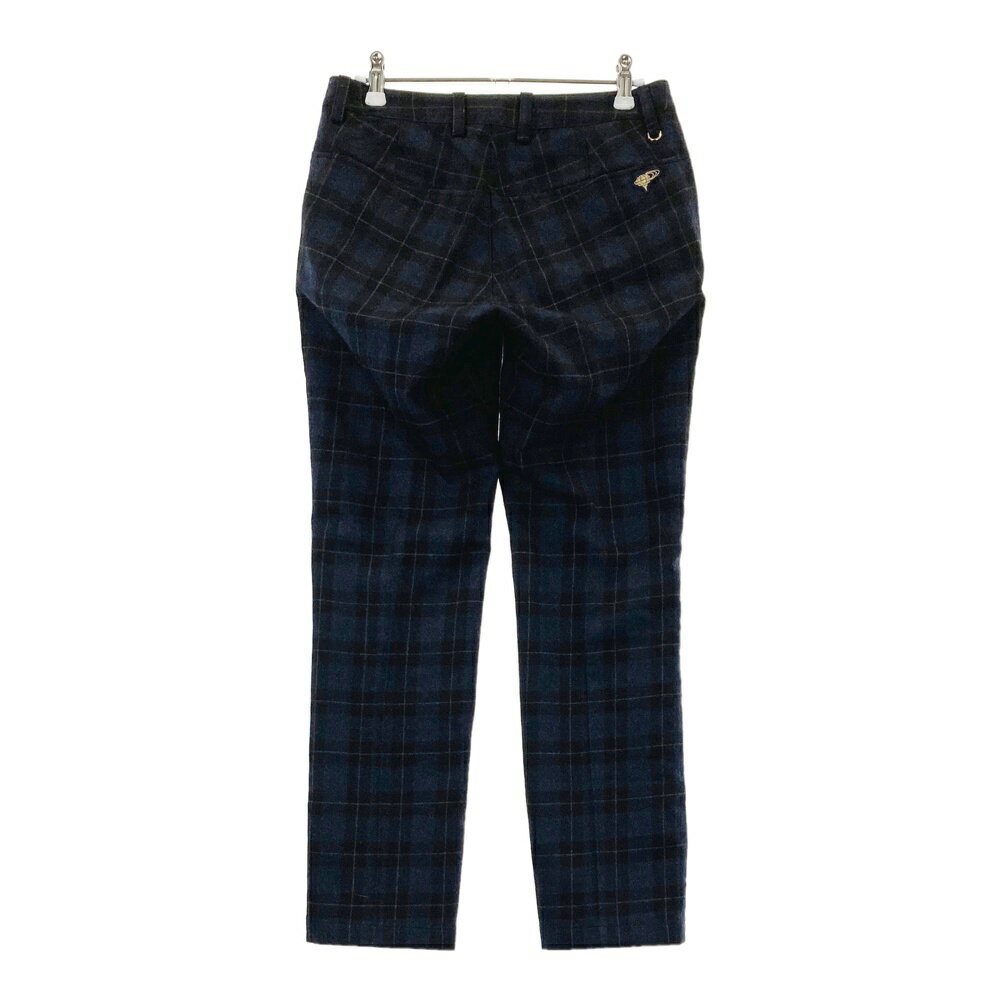 BEAMS GOLF ビームスゴルフ 裏地付き ウール混ロングパンツ チェック柄 ネイビー系 S 【中古】ゴルフウェア レディース