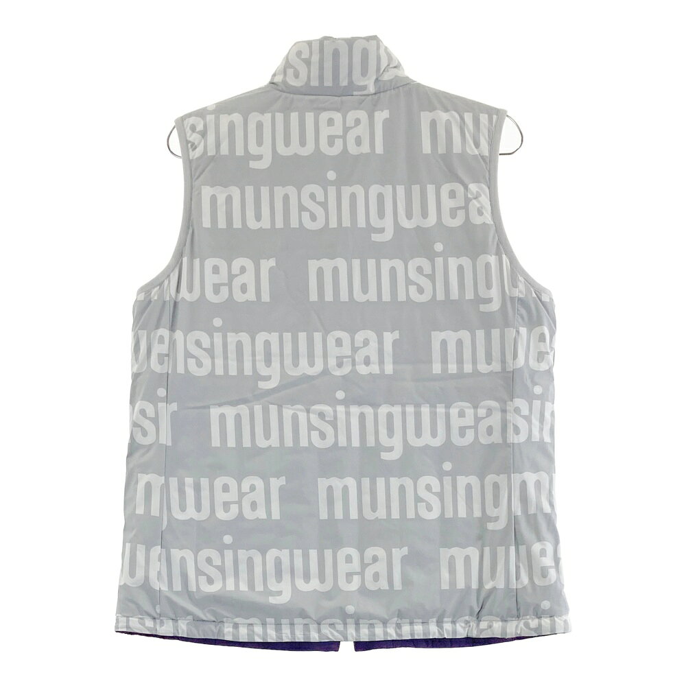 MUNSING WEAR マンシングウェア リバーシブル 中綿ベスト ロゴ総柄 グレー系 L 【中古】ゴルフウェア レディース
