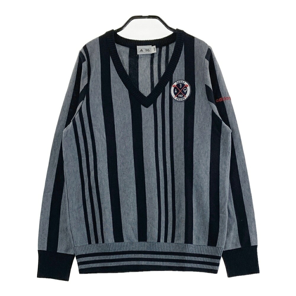 ADIDAS GOLF アディダスゴルフ N68198 長袖ニットセーター ストライプ柄 グレー系 M 【中古】ゴルフウェア レディース