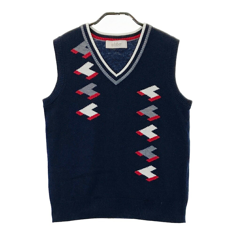 ADABAT アダバット Vネック ニットベスト ネイビー系 38 【中古】ゴルフウェア レディース
