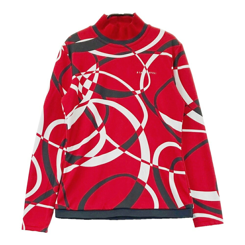 LANVIN SPORT ランバン スポール ハイネック 長袖Tシャツ 総柄 レッド系 38 【中古】ゴルフウェア レディース