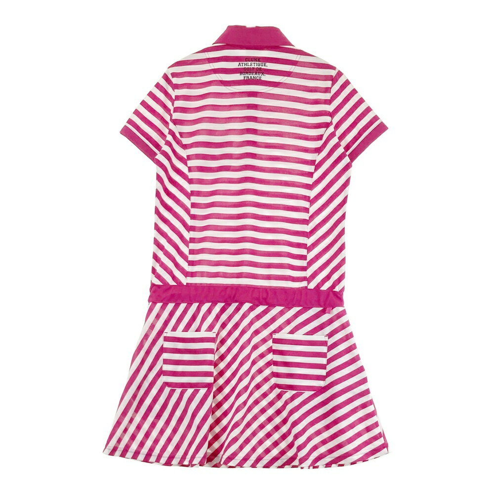 CLUNK クランク 半袖 ポロワンピース ボーダー柄 ピンク系 M 【中古】ゴルフウェア レディース