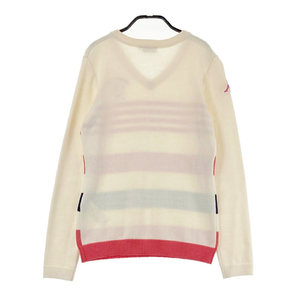 KAPPA GOLF カッパゴルフ ウール混 Vネック ニットセーター ボーダー柄 ホワイト系 M 【中古】ゴルフウェア レディース