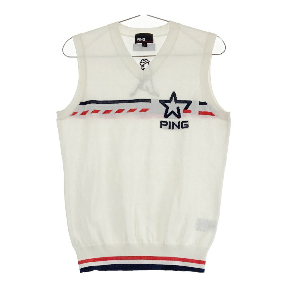PING ピン 2023年モデル Vネック ニットベスト ホワイト系 M 【中古】ゴルフウェア レディース