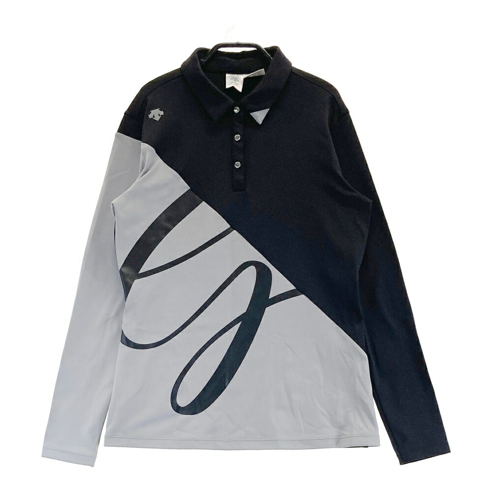 DESCENTE GOLF デサントゴルフ 裏起毛 長袖ポロシャツ ブラック系 L 【中古】ゴルフウェア レディース