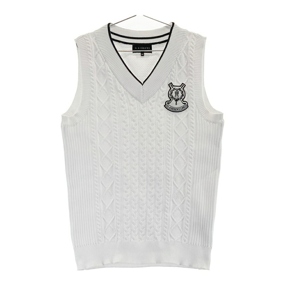 ST ANDREWS セントアンドリュース Vネック ニットベスト ケーブル編み ホワイト系 M 【中古】ゴルフウェア レディース