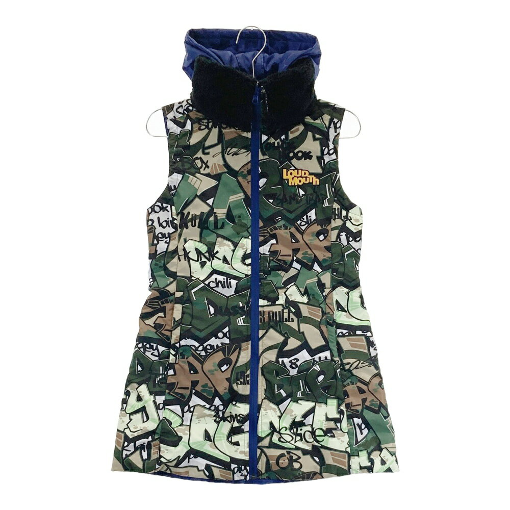 LOUD MOUTH ラウドマウス リバーシブル 多機能 中綿 ワンピース タグスカモ/ローンスター 総柄 カーキ系 S 【中古】ゴルフウェア レディース