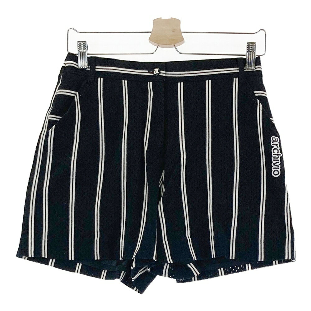 ARCHIVIO アルチビオ 裏地付 ショートパンツ ストライプ柄 ブラック系 40 【中古】ゴルフウェア レディース