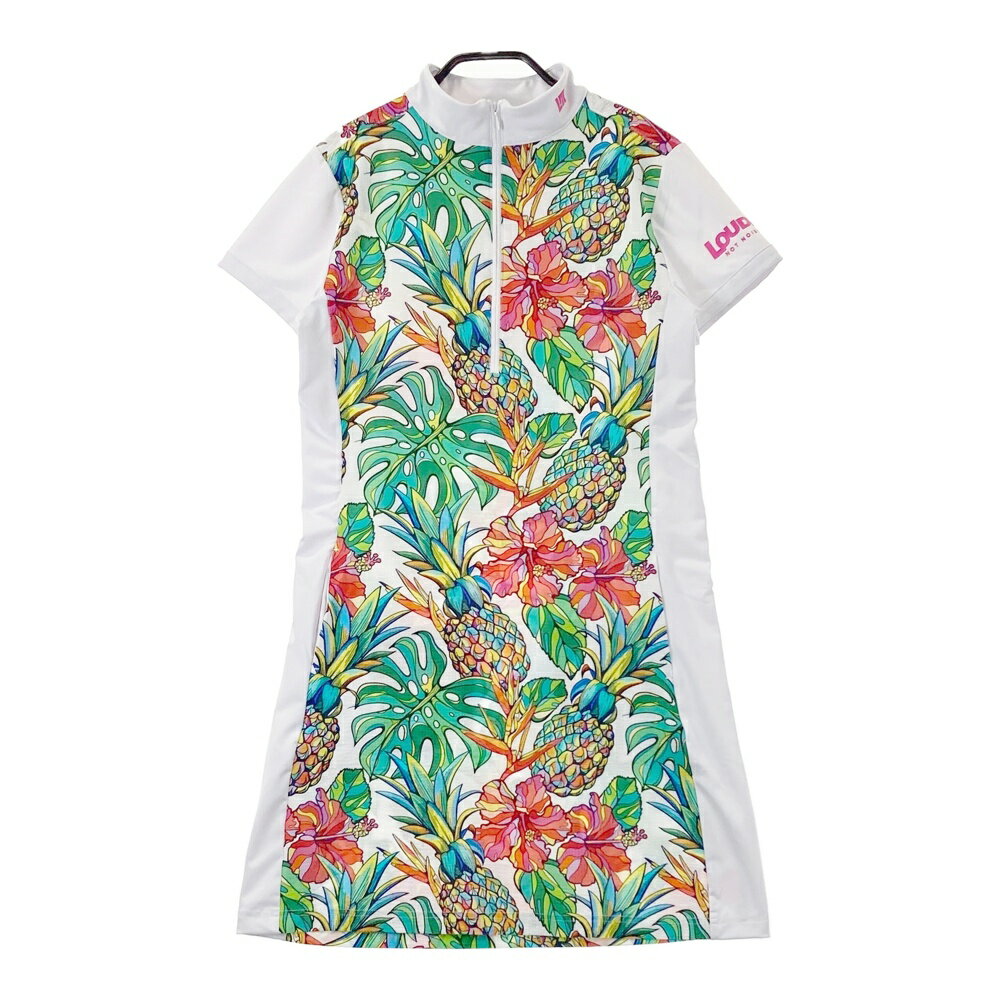 LOUD MOUTH ラウドマウス シアサッカー 半袖ワンピース トロピカルパイン ホワイト系 M 【中古】ゴルフウェア レディース