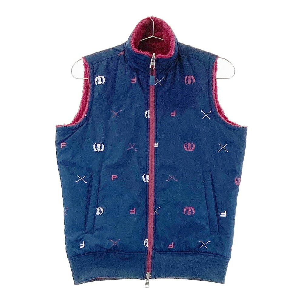 FIDRA フィドラ リバーシブル 中綿ベスト ロゴ総柄 ネイビー系 S/P 【中古】ゴルフウェア レディース