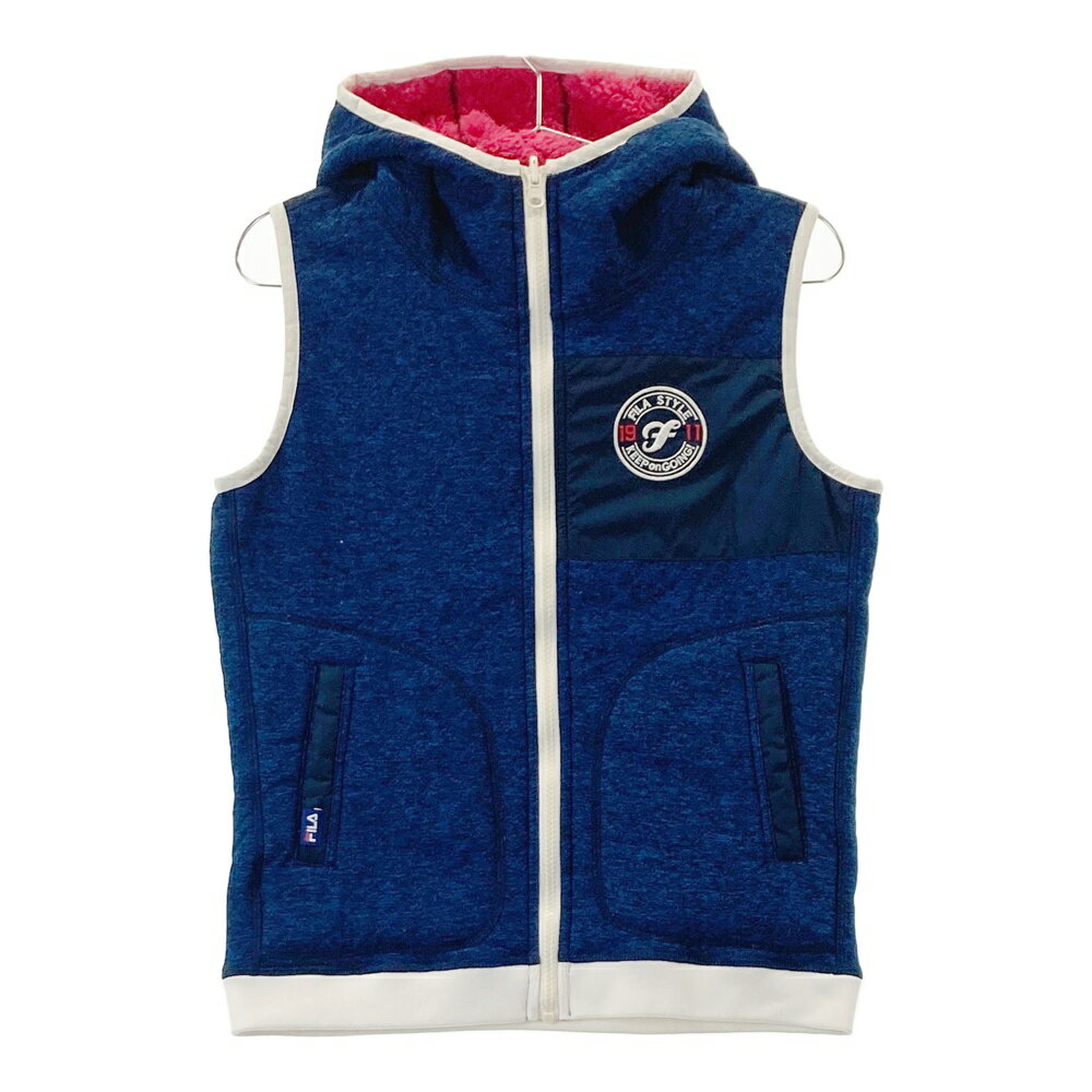 FILA GOLF フィラゴルフ リバーシブル ボア切替 ジップベスト 総柄 ピンク系 M 【中古】ゴルフウェア レディース