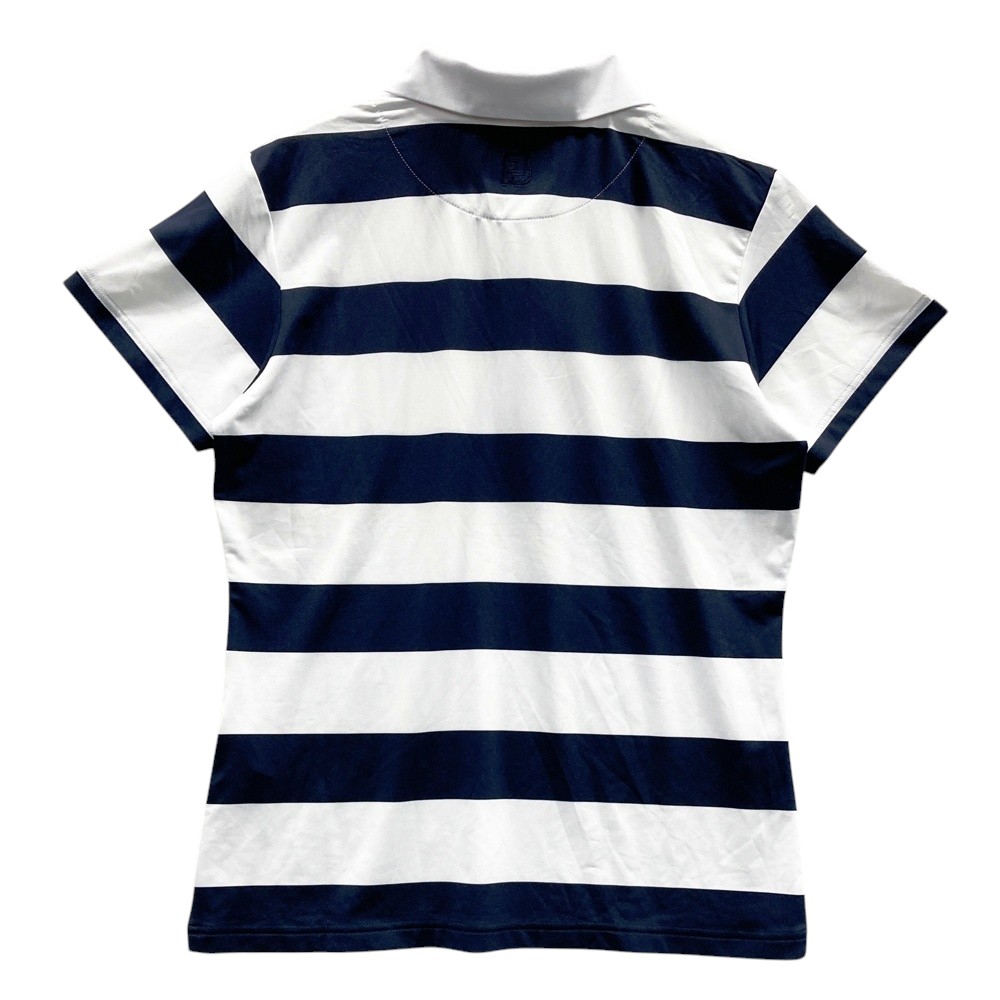 FOOT JOY フットジョイ 半袖ポロシャツ ロゴ刺繍 ボーダー柄 ネイビー系 L 【中古】ゴルフウェア レディース