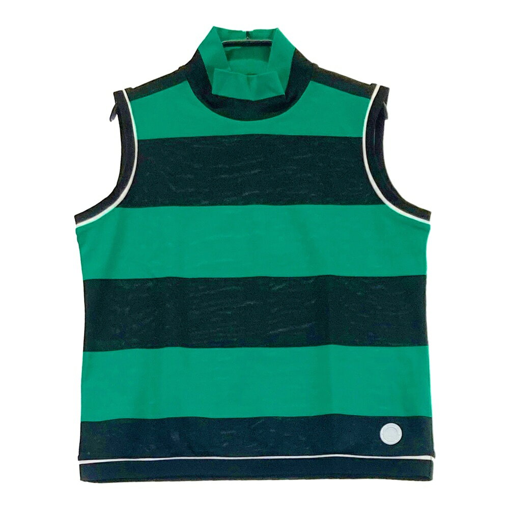 LANVIN SPORT ランバン スポール ハイネックノースリーブシャツ ボーダー柄 グリーン系 38 【中古】ゴルフウェア レディース